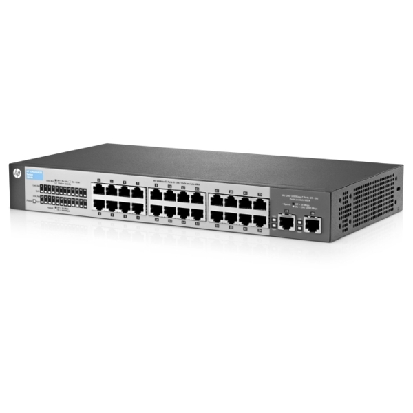 სვიჩი  HP 1410-24-2G Switch: 24 RJ-45 auto-sensing 10/100 ports(Type 10Base-T/100Base-TX), 2 autosensing 10/100/1000 ports,rack mounting (hardware included), also wall, desktop, and undertable mounting