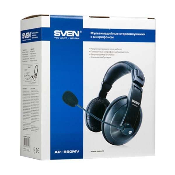 ყურსასმენი SVEN AP-860MV Head-band with microphone Black SVEN