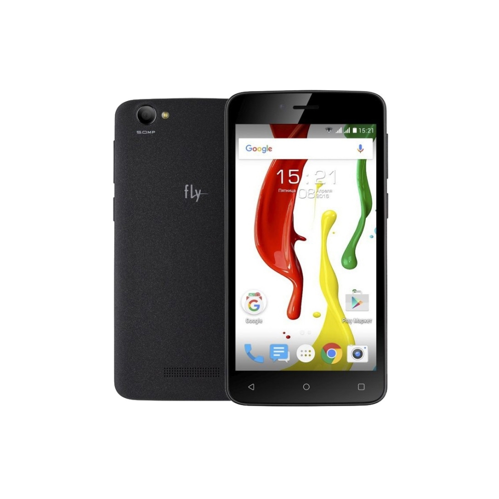 მობილური ტელეფონი FLY  FS505 Black, Nimbus 7 5'' 480x854, 1.3GHz, 512MB RAM, 8GB, up to 32GB flash, 5Mpix/1Mpix, 2 Sim, 2G, 3G, Wi-Fi, GPS, 2000mAh, Android 5.1, 173g, 143.5x76.9x9.6