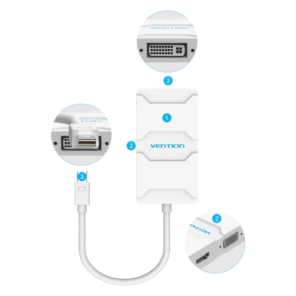 უნივერსალური გადამყვანი Vention Mini DP to DVI VGA HDMI Converter  adaptor