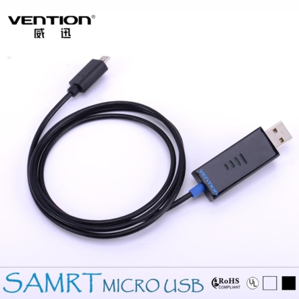 ჭკვიანი კაბელი Vention Smart Micro USB Charger Cable with smart chip and LED indictor light Black USB Cable VAS-M06B