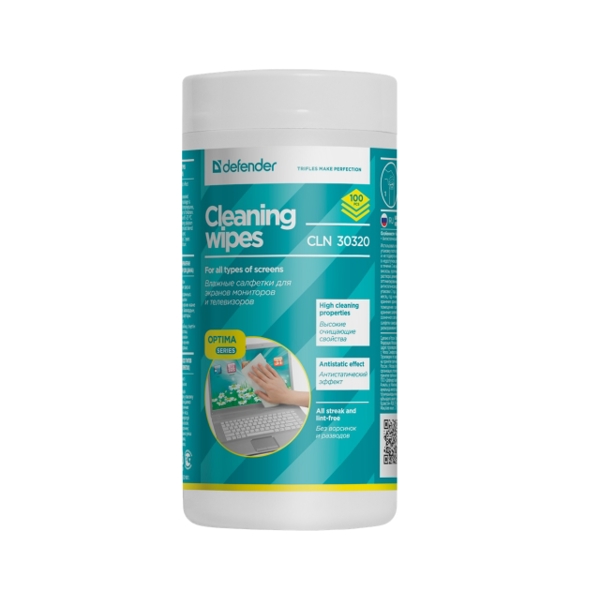 საწმენდი Cleaning wipes for screens Defender CLN 30320 Optima Series,100pcs,tube