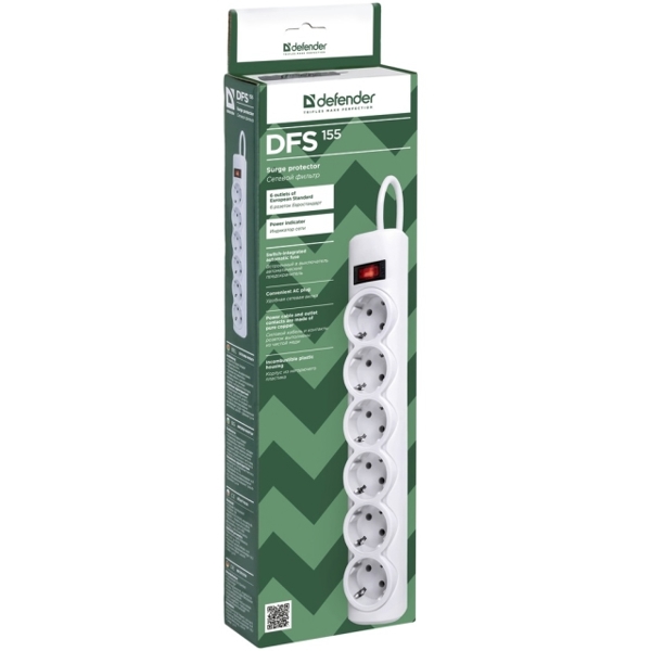 დენის დამაგრძლებელი Surge protector Defender DFS 155 5.0m, white, 6 outlets