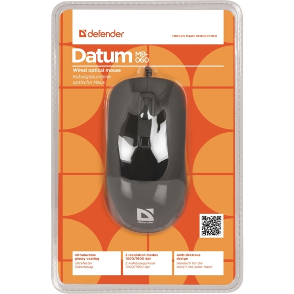 მაუსი Wired optical mouse Defender Datum MB-060 black,4 buttons,1000/1600 dpi