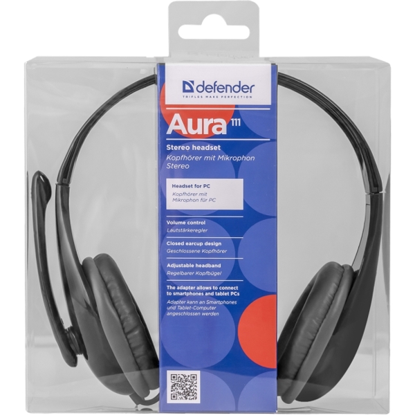 ყურსასმენი Headset for PC Defender Aura 111 black, cable 2 m