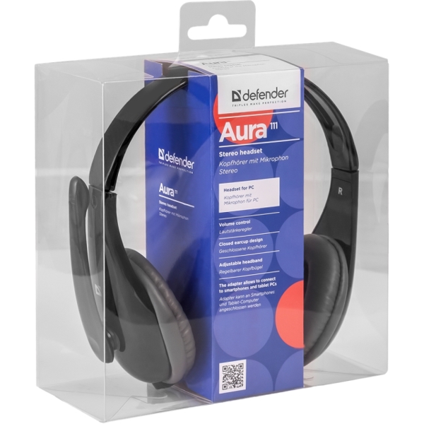 ყურსასმენი Headset for PC Defender Aura 111 black, cable 2 m