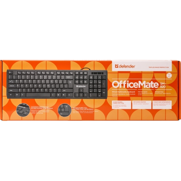 კლავიატურა Wired keyboard Defender OfficeMate SM-820 RU,black,full-sized