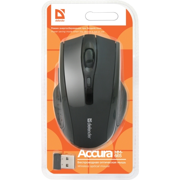 მაუსი Wireless optical mouse Defender Accura MM-665 black,6 buttons,800-1200 dpi