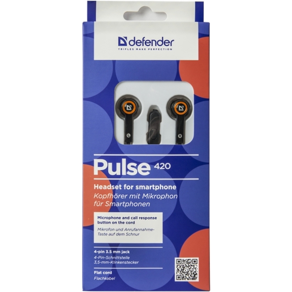 Headset for mobile devices Defender Pulse 420 black + orange, in-ear (with Microphone)