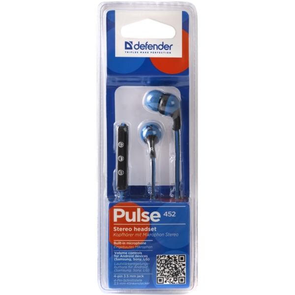 ყურსასმენი Headset for mobile devices Defender Pulse 452 blue, for Android, in-ear (with Microphone)