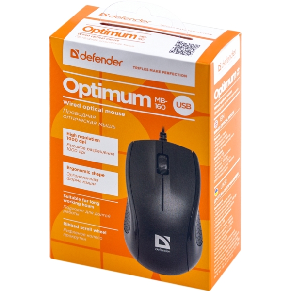 მაუსი Wired optical mouse Defender Optimum MB-160 black,3 buttons, 800 dpi