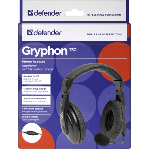 ყურსასმენი Headset for PC Defender Gryphon 750 black, cable 2 m