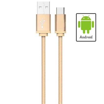 მობილურის აქსესუარი   ROCK 1M BRAIDED MICRO USB  5V 2.1A DATA SYNC CHARGE CABLE FOR ANDROID PHONE - GOLD