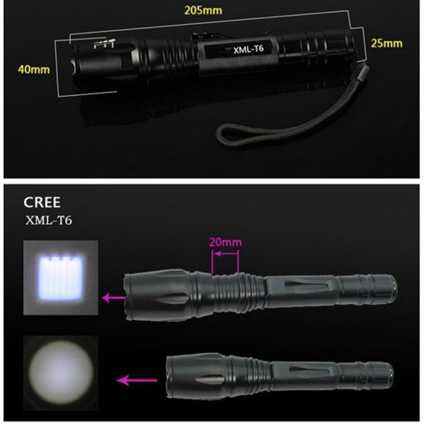 ხელის ფანარი Ultraflash CREE 2000 Lumen XM-L T6 Zoomable Focus