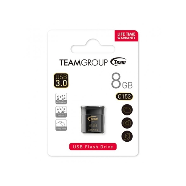 USB ფლეშ მეხსიერება  TEAM C152 3.0 DRIVE 8 GB BLACK RETAIL