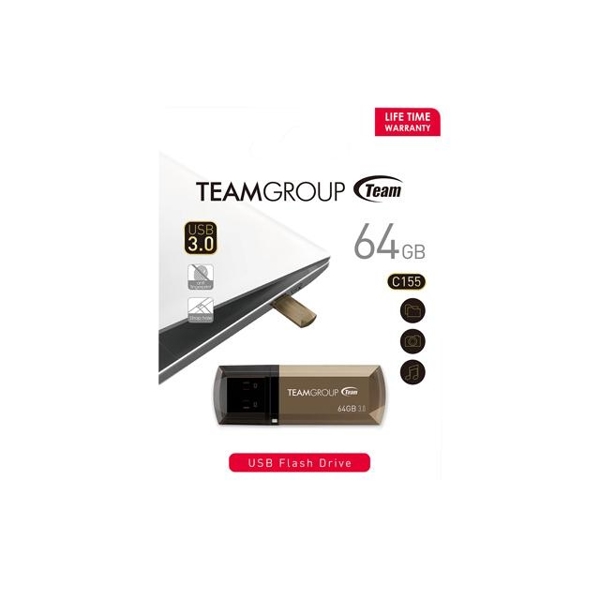 USB ფლეშ მეხსიერება TEAM C155 3.0 DRIVE 64 GB GOLD RETAIL