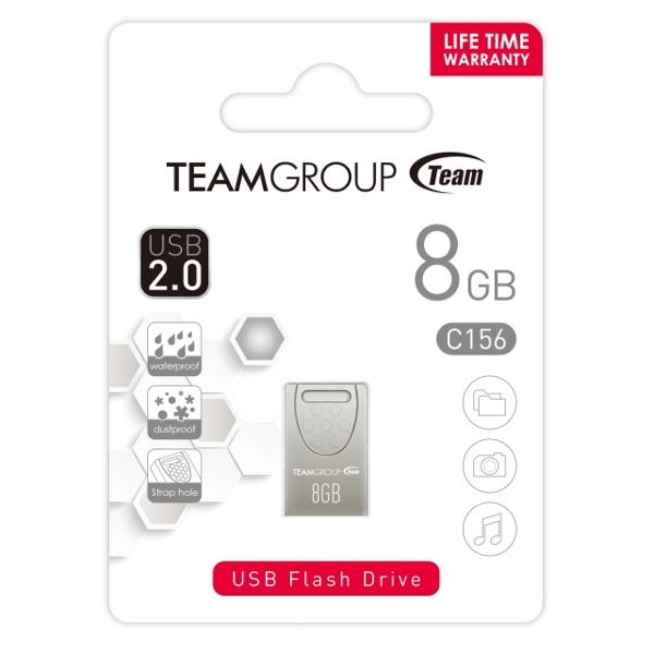 USB ფლეშ მეხსიერება TEAM C156 DRIVE 8 GB SILVER RETAIL