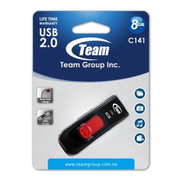 USB ფლეშ მეხსიერება TEAM USB C141 8 GB RED RETAIL