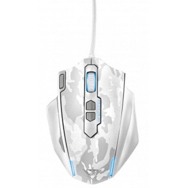 მაუსი TRUST GXT 155W GAMING MOUSE - WHITE CAMOUFLAGE AVAILABLE IN STORES NOW 5 additional thumb buttons 5 gaming profiles 1.9m Braided cable,11 programmable buttons in total