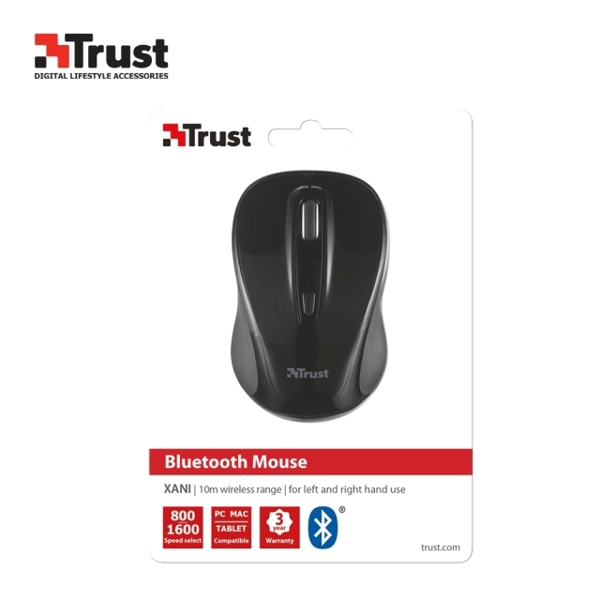 მაუსი TRUST XANI OPTICAL BLUETOOTH MOUSE Speed select button (800-1200-1600 dpi) 10m wireless range - BLACK