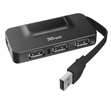 USB ჰაბი TRUST OILA 4 PORT USB 2.0 HUB; Flat USB cable 