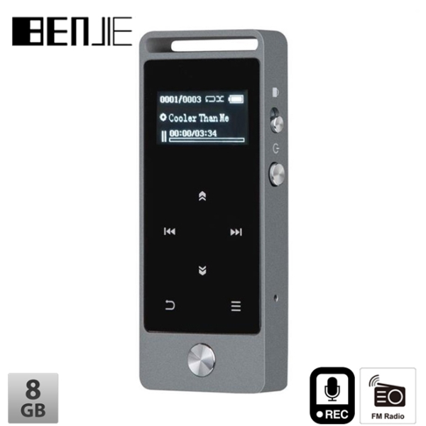 MP3 ფლეიერი Benjie BJ-M20 Metal touch screen MP3 player FM Radio, Voice recorder 8GB flash memory Gray