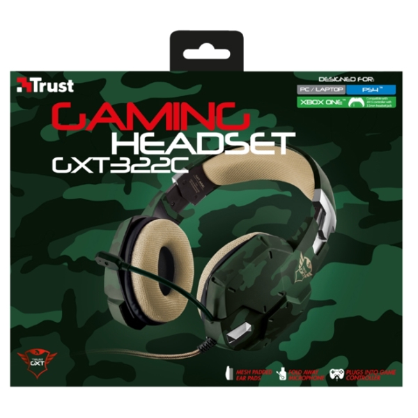 ყურსასმენი  TRUST GXT 322C GAMING HEADSET - GREEN CAMOUFLAGE