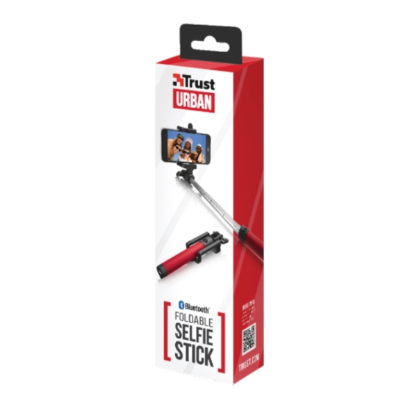 სელფის მონოპოდი  TRUST BLUETOOTH FOLDABLE SELFIE STICK, Built-in rechargeable battery (USB charge cable included)- RED