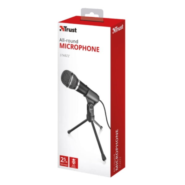 მიკროფონი TRUST STARZZ  ALL-ROUND MICROPHONE FOR PC AND LAPTOP Extra long 2.5m cable,tripod , Controls mute