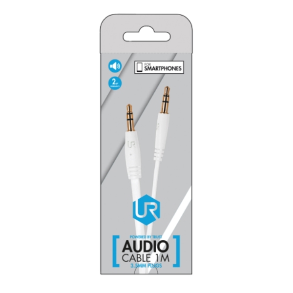 AUX კაბელი  TRUST FLAT AUDIO CABLE 1M -with 3.5mm - WHITE