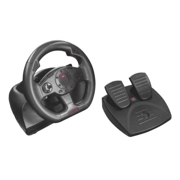 საჭე პედლით TRUST GXT 580 VIBRATION FEEDBACK RACING WHEEL 2 Gear shift levers and 13 buttons Foot pedals with stable anti-slip base 180 degree wheel rotation