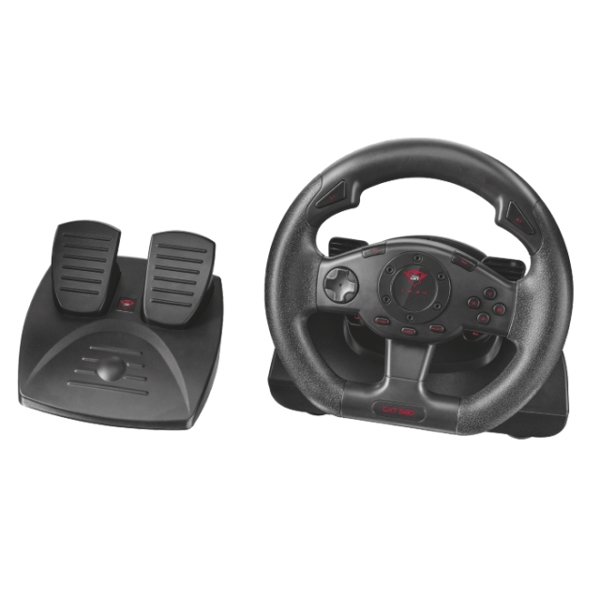 საჭე პედლით TRUST GXT 580 VIBRATION FEEDBACK RACING WHEEL 2 Gear shift levers and 13 buttons Foot pedals with stable anti-slip base 180 degree wheel rotation