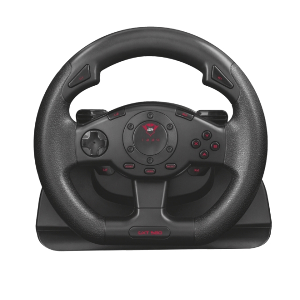 საჭე პედლით TRUST GXT 580 VIBRATION FEEDBACK RACING WHEEL 2 Gear shift levers and 13 buttons Foot pedals with stable anti-slip base 180 degree wheel rotation