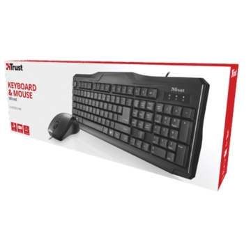 კლავიატურა მაუსი  TRUST CLASSICLINE WIRED KEYBOARD AND MOUSE 1.8m USB cable Full size keys and number pad , Warranty: 1 year Black -Silver