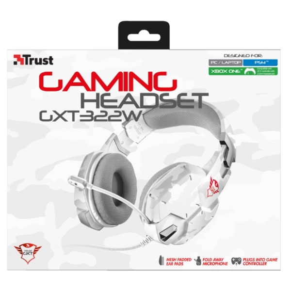 ყურსასმენი  TRUST GXT 322W GAMING HEADSET - WHITE CAMOUFLAGE