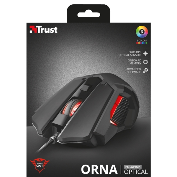 მაუსი TRUST GXT 148 OPTICAL GAMING MOUSE 3200 DPI 1.7m Braided cable 8 Programmable buttons 5 gaming profiles , Adjustable LED illumination