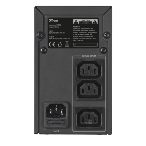 უწყვეტი კვების წყარო TRUST OXXTRON 1000VA UPS, ompact, reliable 1000VA battery back-up UPS with 3 surge protected power outlets , AVR yes, LED indicators