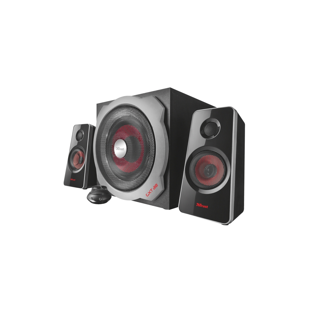 დინამიკი  TRUST GXT 38 2.1 ULTIMATE BASS SPEAKER SET, 2.1 speaker set including wooden subwoofer with a total RMS power output of 60 Watt (120 Watt peak power), Controls volume,bass - Black