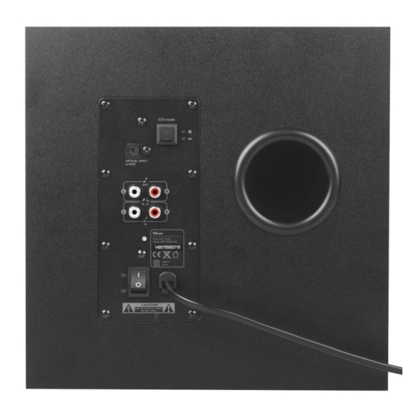 დინამიკი  TRUST GXT 638 CONSOLE 2,1 , SPEAKER SET ,Wireless remote to control volume, bass & input selection, nput wired SPDIF optical, 3.5mm ,Power output (peak/RMS) 120W/60W BLACK