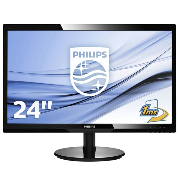 მონიტორი 24" PHILIPS 246V5LDSB, 16:9, LED, Glossy Black, 1920x1080, DVI, HDMI, DC 10 000 000:1, 1ms GG, 250 cd/m2, 170/160, VESA 100, Power INT, EnergyStar 7.0, TCO certified; Color: Black Finish: Glossy . Warranty 2 years.