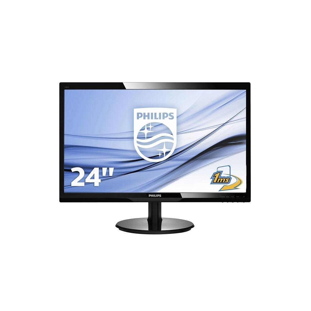 მონიტორი 24" PHILIPS 246V5LDSB, 16:9, LED, Glossy Black, 1920x1080, DVI, HDMI, DC 10 000 000:1, 1ms GG, 250 cd/m2, 170/160, VESA 100, Power INT, EnergyStar 7.0, TCO certified; Color: Black Finish: Glossy . Warranty 2 years.