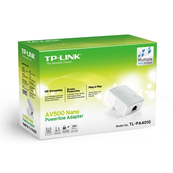 როუტერი TP-LINK AV500 Nano Powerline Ethernet Adapter, Ultra Compact Size, 500Mbps Powerline Datarate, 10/100Mbps Fast Ethernet, HomePlug AV, Green Powerline, Plug and Play, Single Pack