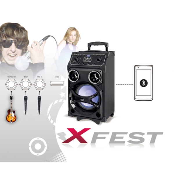 დინამიკი TREVI  PARTY MINI XF1000KB STEREO  PORTABLE SPEAKER TROLLEY  MP3BLUETOOTH WITH USB INPUTAUX INMICGUITAR 100W