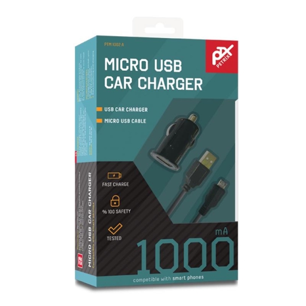 მანქანის დამტენი  Petrix  car charger micro cable 1000Mah, M1002A