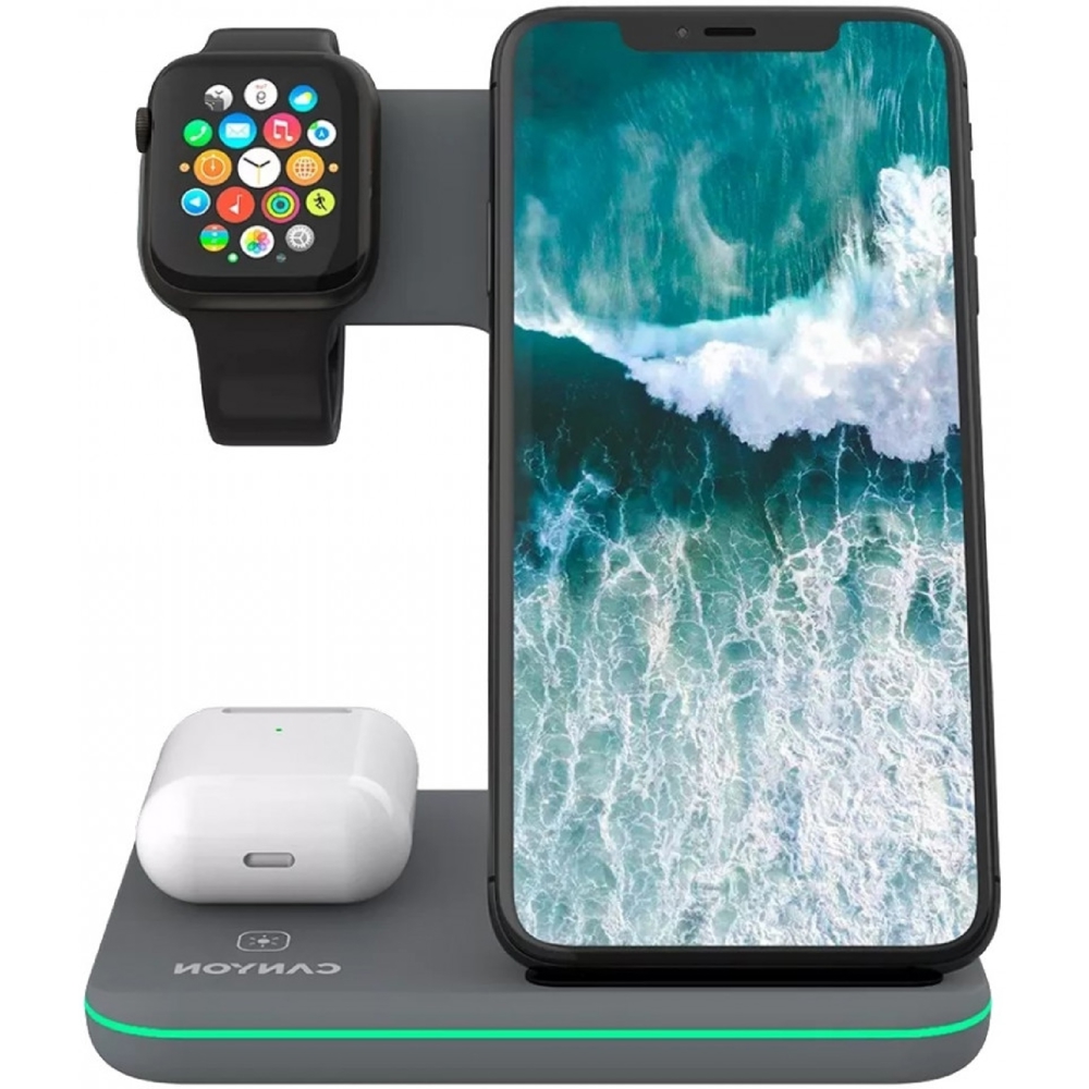 უსადენო დამტენი Canyon WS-303/CNS-WCS303DG, 3-in-1 MagSafe Wireless Charger, Grey