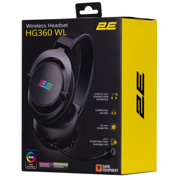 ყურსასმენი 2E HG360BK-WL, Gaming Headset, Wireless, USB, 3.5mm, Black