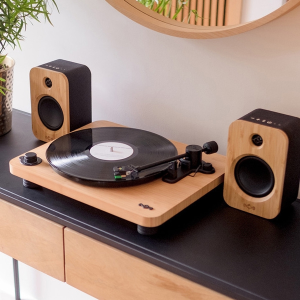 House of Marley EM-JT010-SB Stir It Up Lux, Bluetooth, USB-C, 3.5mm, Wireless Turntable, Wood