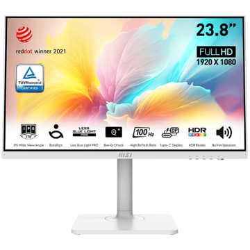 მონიტორი MSI 9S6-3PA59H-096 Modern MD2412PW, 23.8", Monitor, FHD, IPS, USB-C, DP, HDMI, White