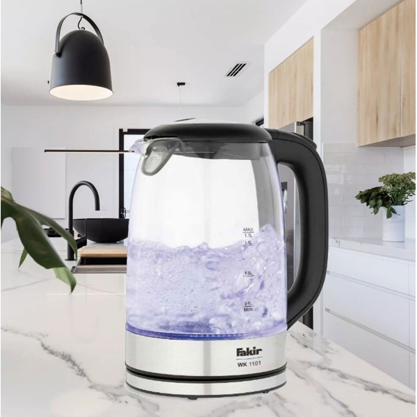 Fakir WK1101 Glass Kettle, 2200W, 1.7L, Electric Kettle, Clear/Silver