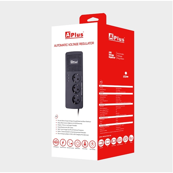 სტაბილიზაცორი APLUS Voltage Regulator (AVR) 1000VA/500W 4711280890842